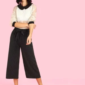 Relaxed Women Black Polyester Trousers