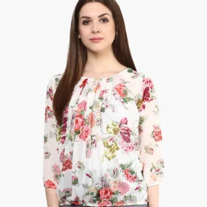 Women Off White Printed Top
